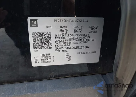 2021 GMC Yukon Xl 4Wd Denali из США, поврежденный, VIN 1GKS2JKLXMR134567